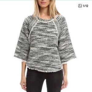IRO Licia Tweed Boxy Fringe Sweater Black White